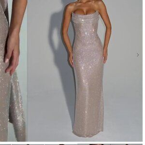 Strapless Sequin Maxi Dress in Champagne